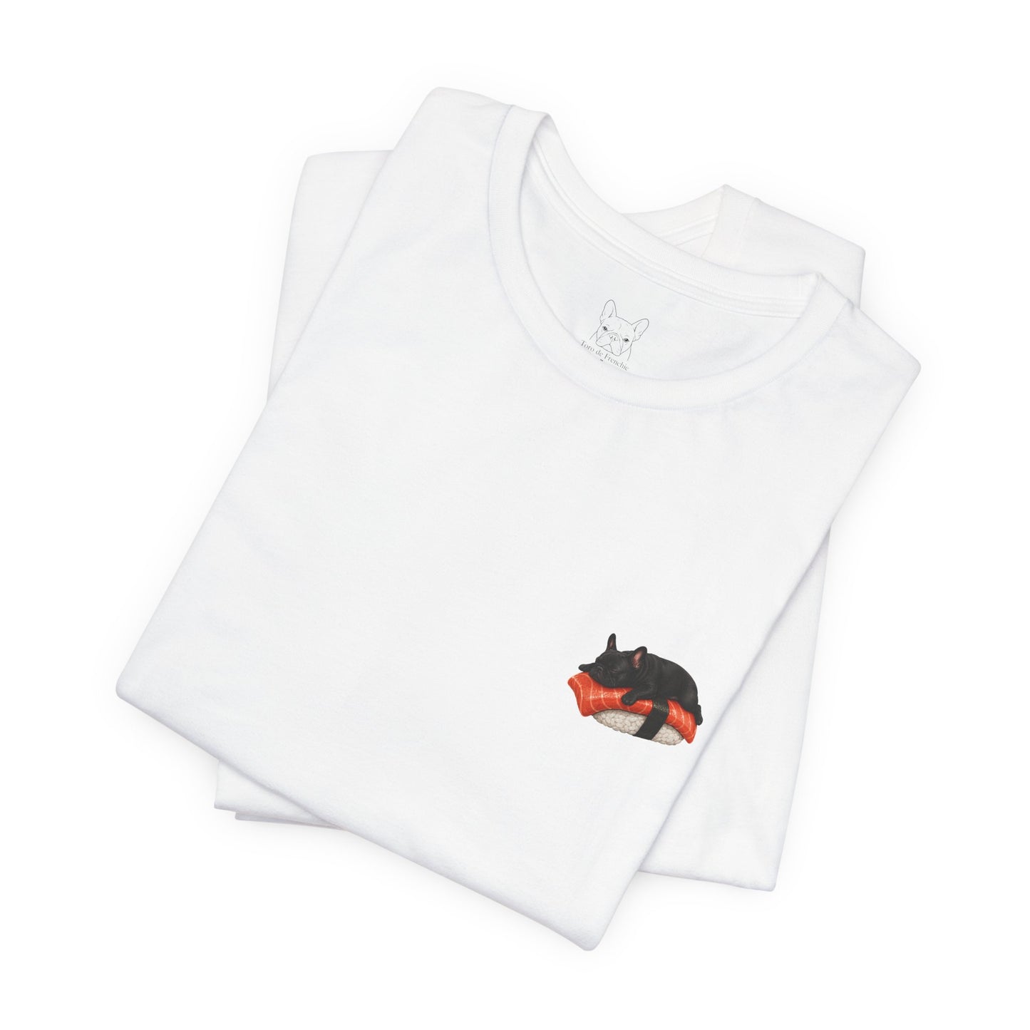 Black Frenchie Salmon Sushi Pocket Shirt Cute French Bulldog Sushi Tee | Minimal Dog Lover Shirt