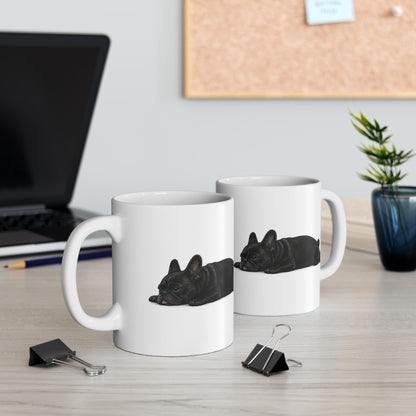 Cute Sleeping Black French Bulldog Mug Lazy Frenchie Coffee Cup  French Bulldog Mug (11oz, 15oz)