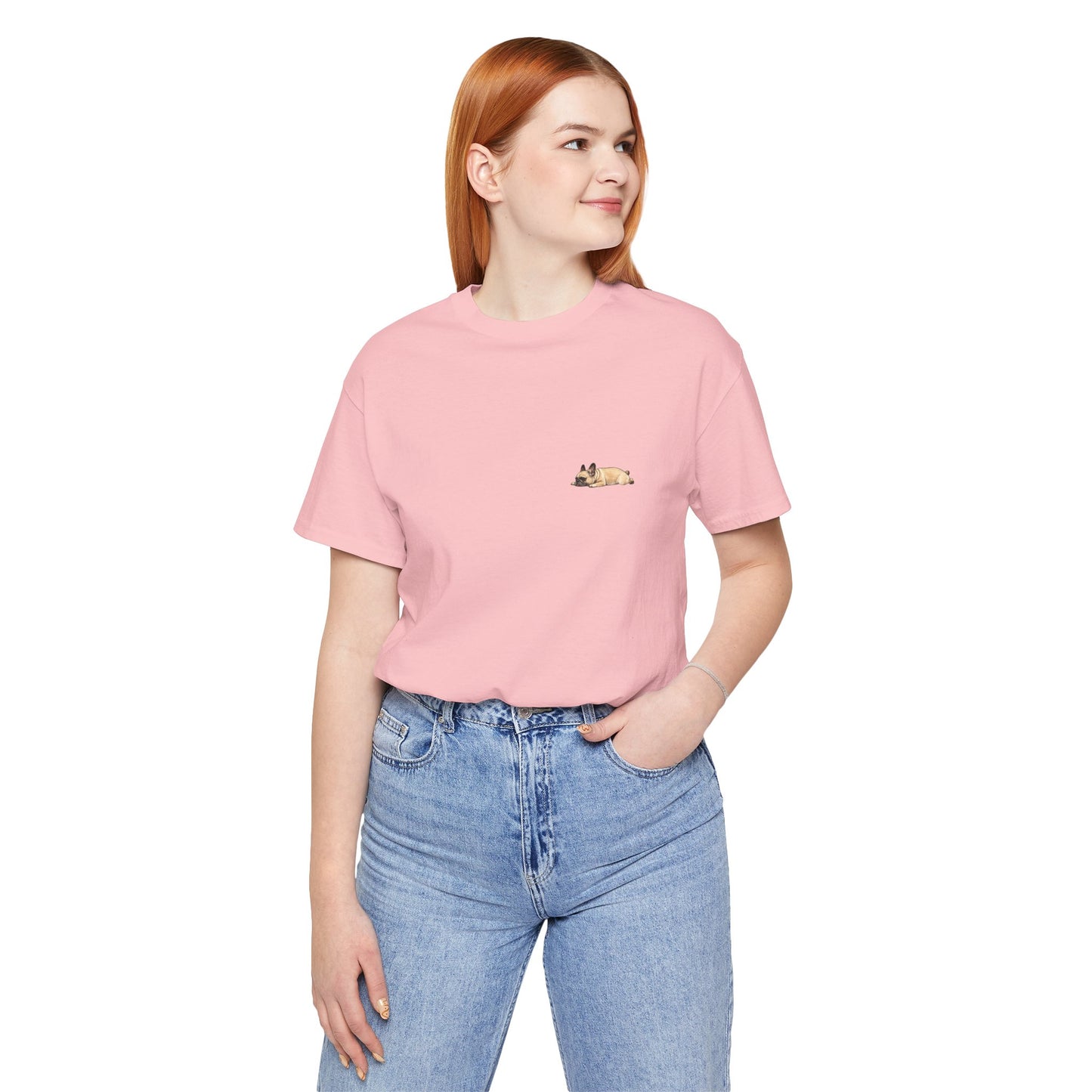 Minimal Fawn Sleeping French Bulldog Pocket Shirt Cute Frenchie Tee | French Bulldog Shirt