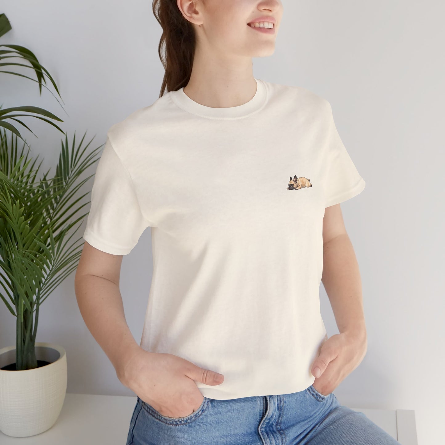 Minimal Fawn Sleeping French Bulldog Pocket Shirt Cute Frenchie Tee | French Bulldog Shirt