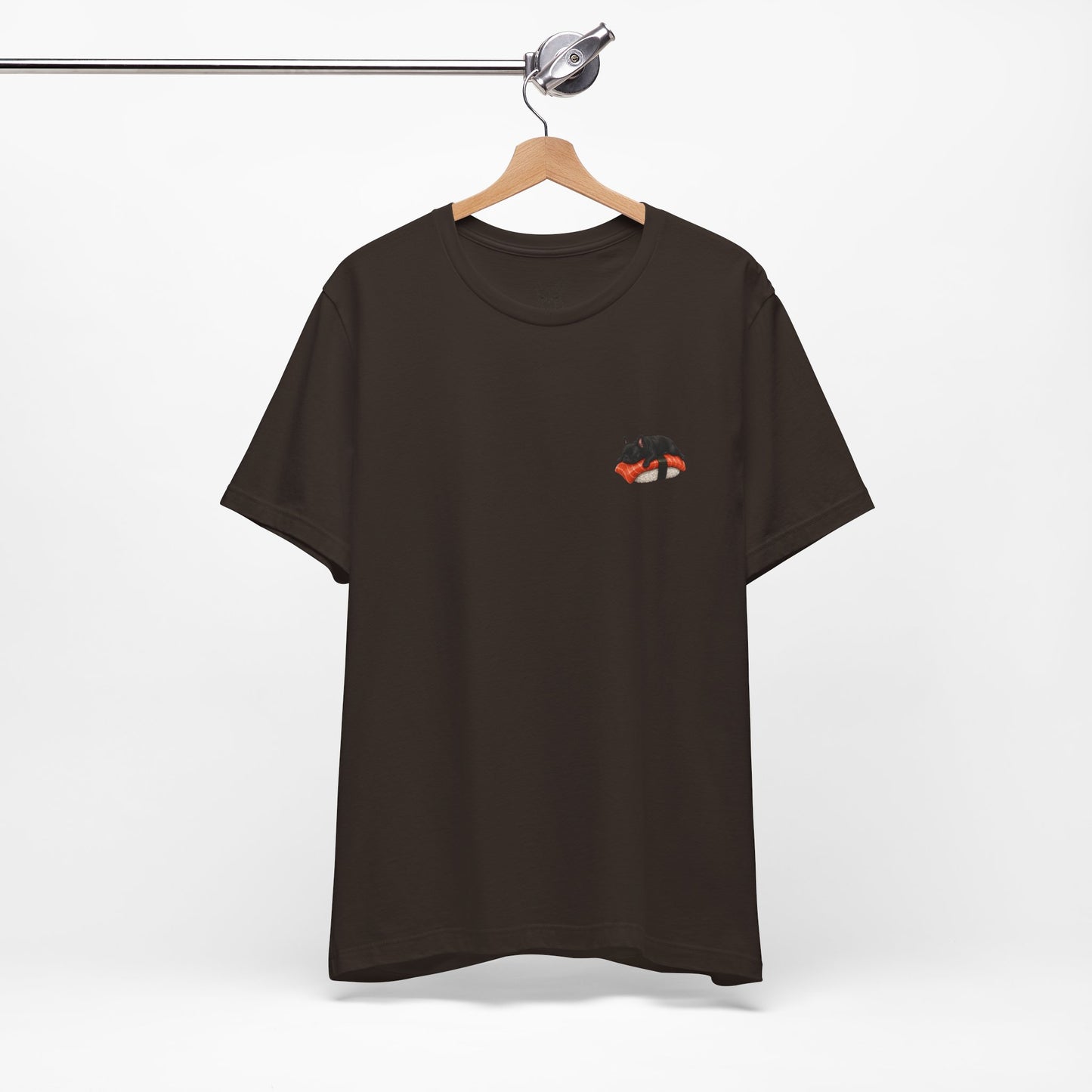 Black Frenchie Salmon Sushi Pocket Shirt Cute French Bulldog Sushi Tee | Minimal Dog Lover Shirt
