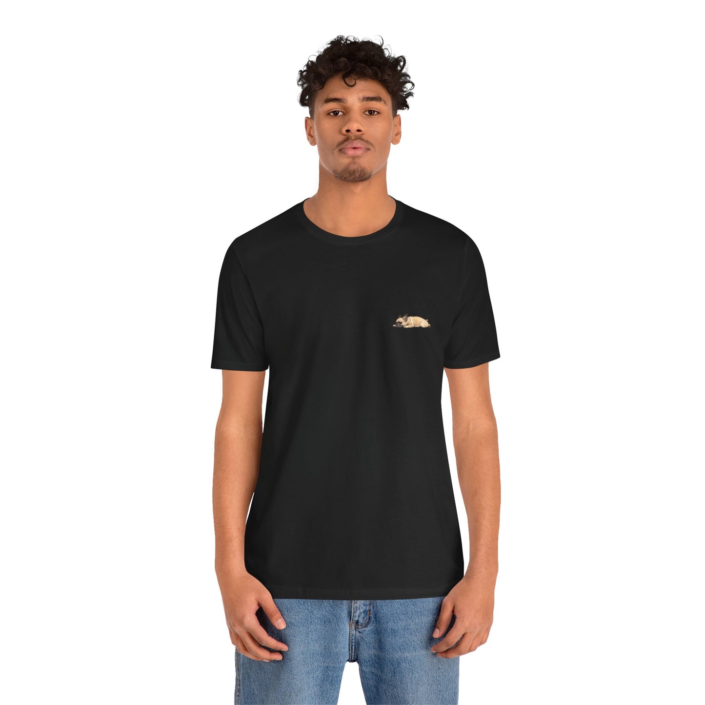 Minimal Fawn Sleeping French Bulldog Pocket Shirt Cute Frenchie Tee | French Bulldog Shirt