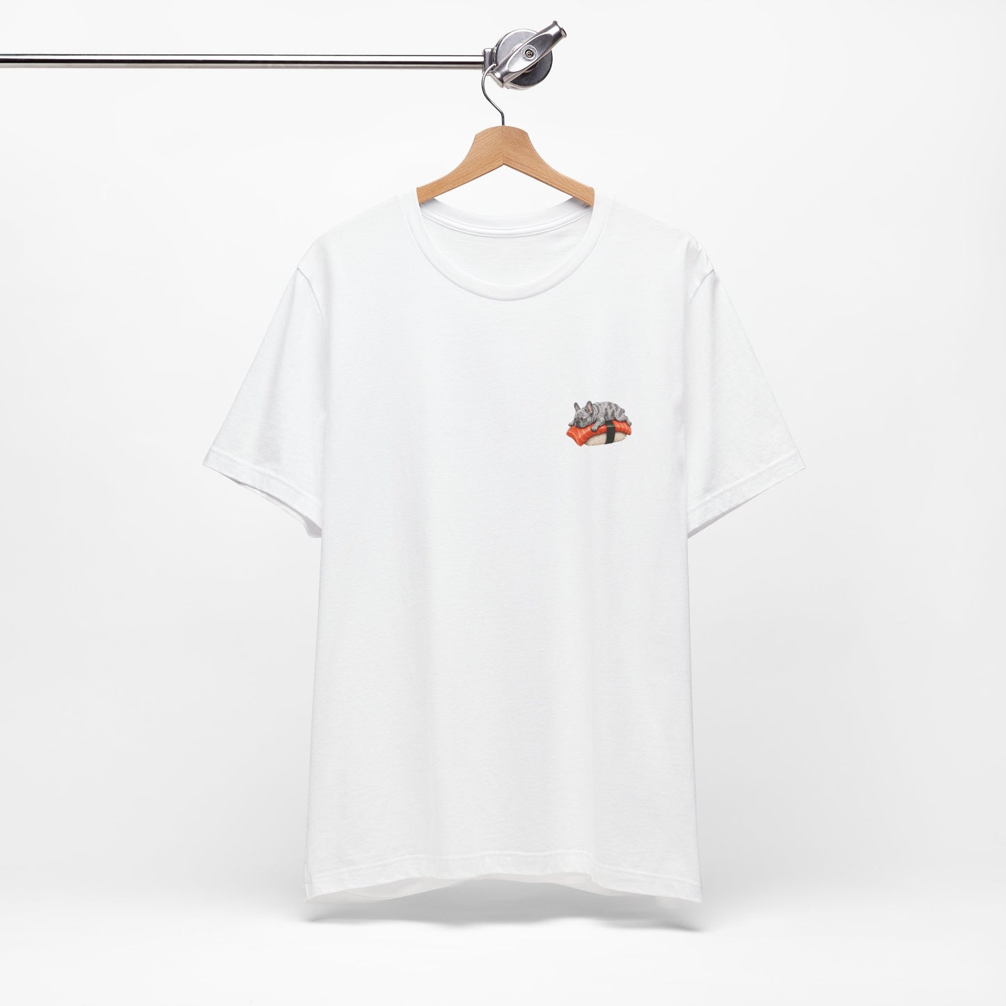 Blue Tri Frenchie Salmon Sushi Pocket Shirt Cute French Bulldog Sushi Tee  Minimal Dog Lover Shirt