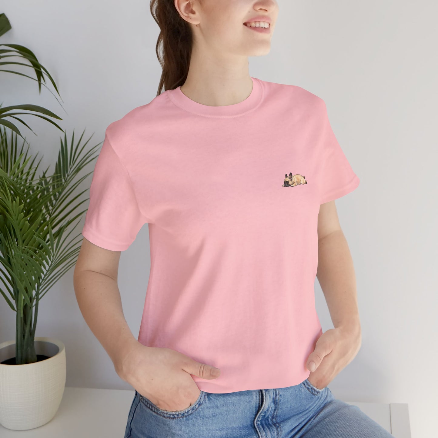 Minimal Fawn Sleeping French Bulldog Pocket Shirt Cute Frenchie Tee | French Bulldog Shirt
