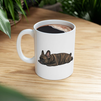 Cute Sleeping Brindle French Bulldog Mug Lazy Frenchie Coffee Cup  French Bulldog Mug (11oz, 15oz)