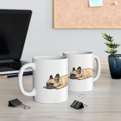Cute Sleeping Fawn French Bulldog Mug Lazy Frenchie Coffee Cup  French Bulldog Mug (11oz, 15oz)
