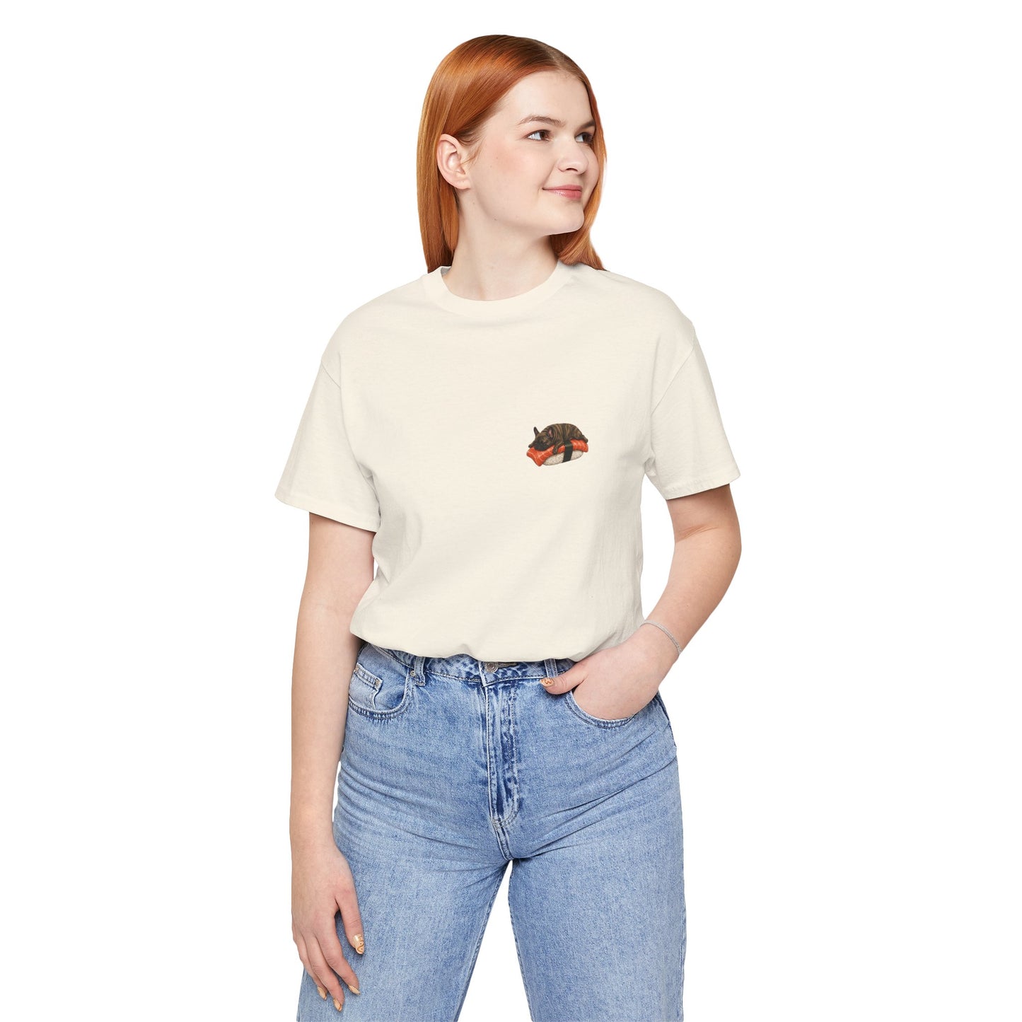 Brindle Frenchie Salmon Sushi Pocket Shirt Cute French Bulldog Sushi Tee | Minimal Dog Lover Shirt