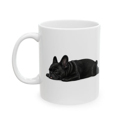 Cute Sleeping Black French Bulldog Mug Lazy Frenchie Coffee Cup  French Bulldog Mug (11oz, 15oz)