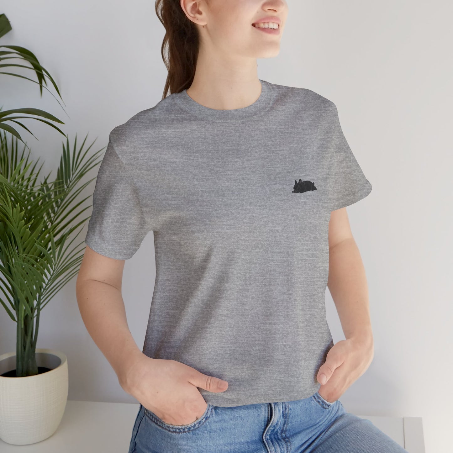 Minimal Sleeping Black French Bulldog Pocket Shirt Cute Frenchie Tee | French Bulldog Shirt