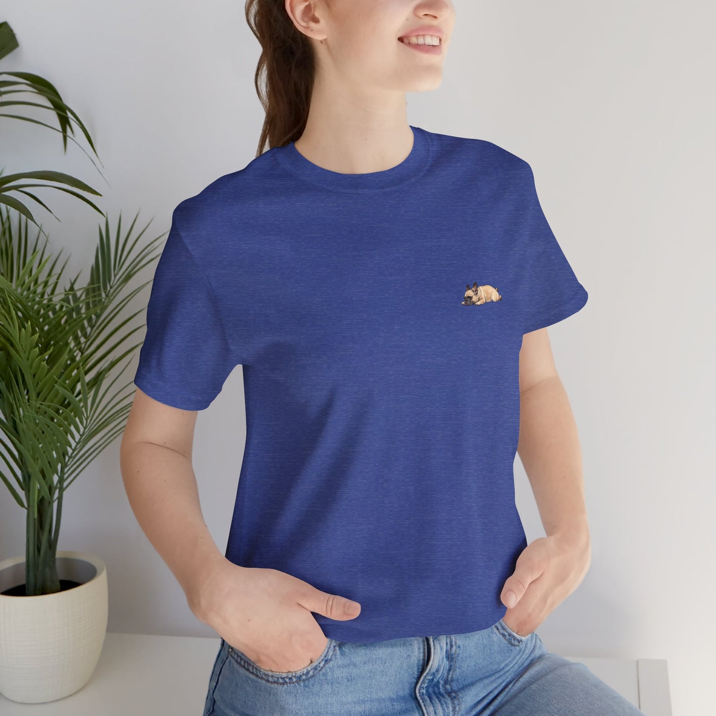 Minimal Fawn Sleeping French Bulldog Pocket Shirt Cute Frenchie Tee | French Bulldog Shirt