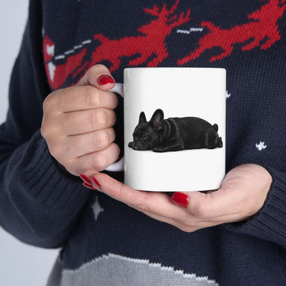 Cute Sleeping Black French Bulldog Mug Lazy Frenchie Coffee Cup  French Bulldog Mug (11oz, 15oz)
