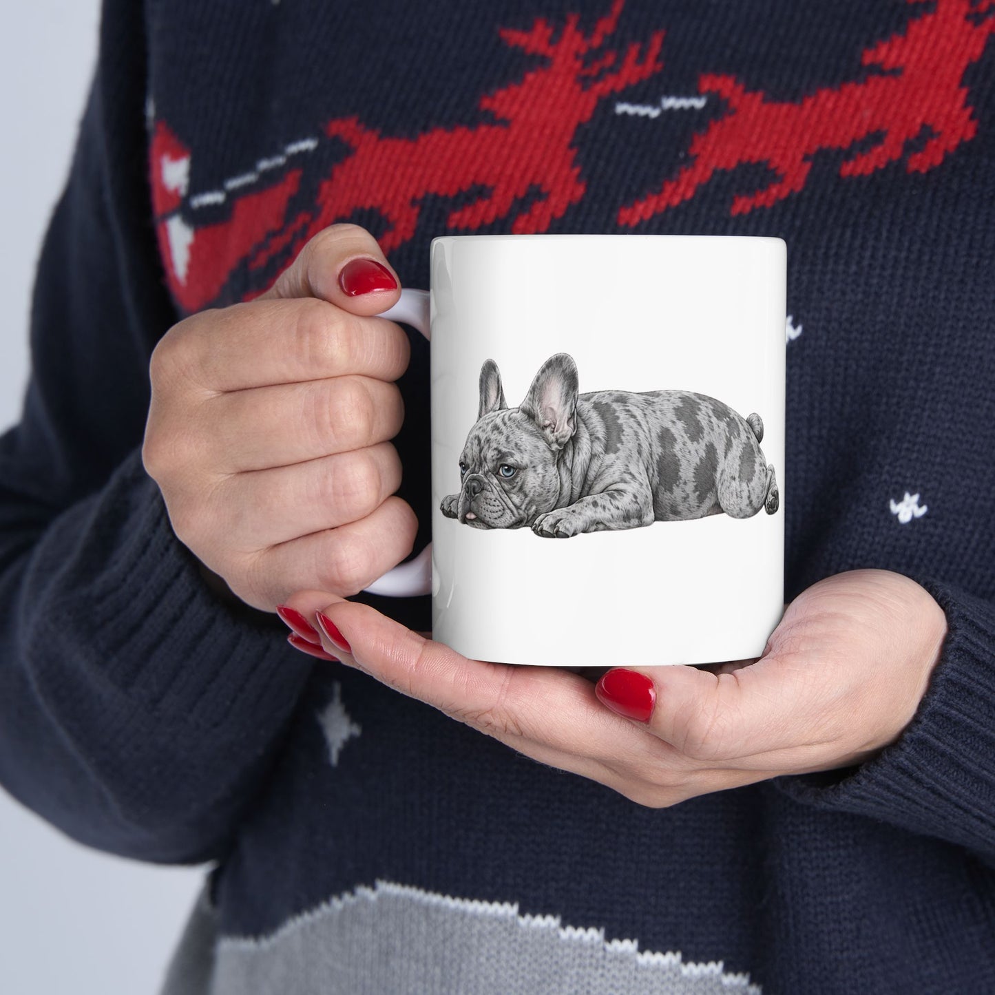 Cute Sleeping Tri Colour French Bulldog Mug Lazy Frenchie Coffee Cup  French Bulldog Mug (11oz, 15oz)