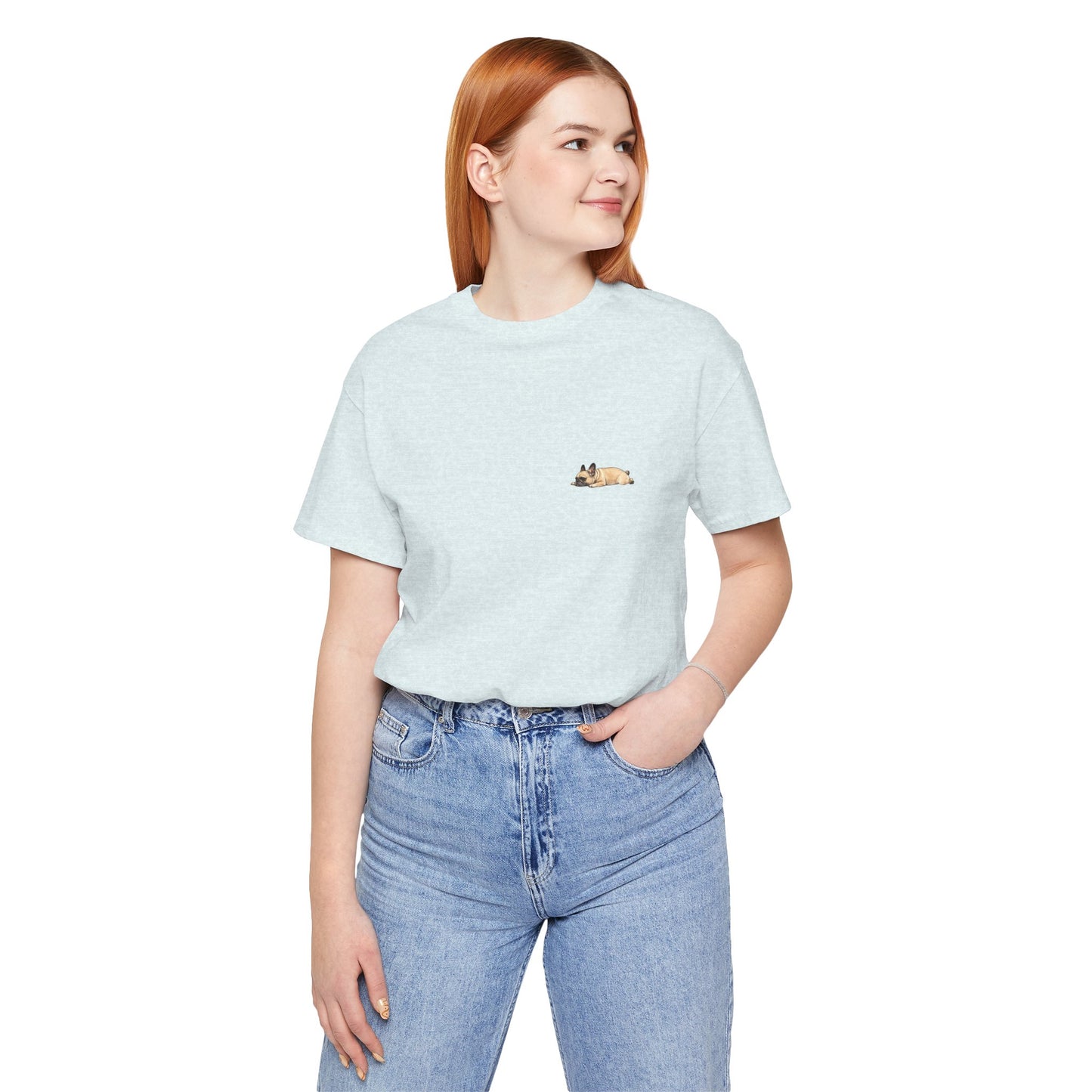 Minimal Fawn Sleeping French Bulldog Pocket Shirt Cute Frenchie Tee | French Bulldog Shirt