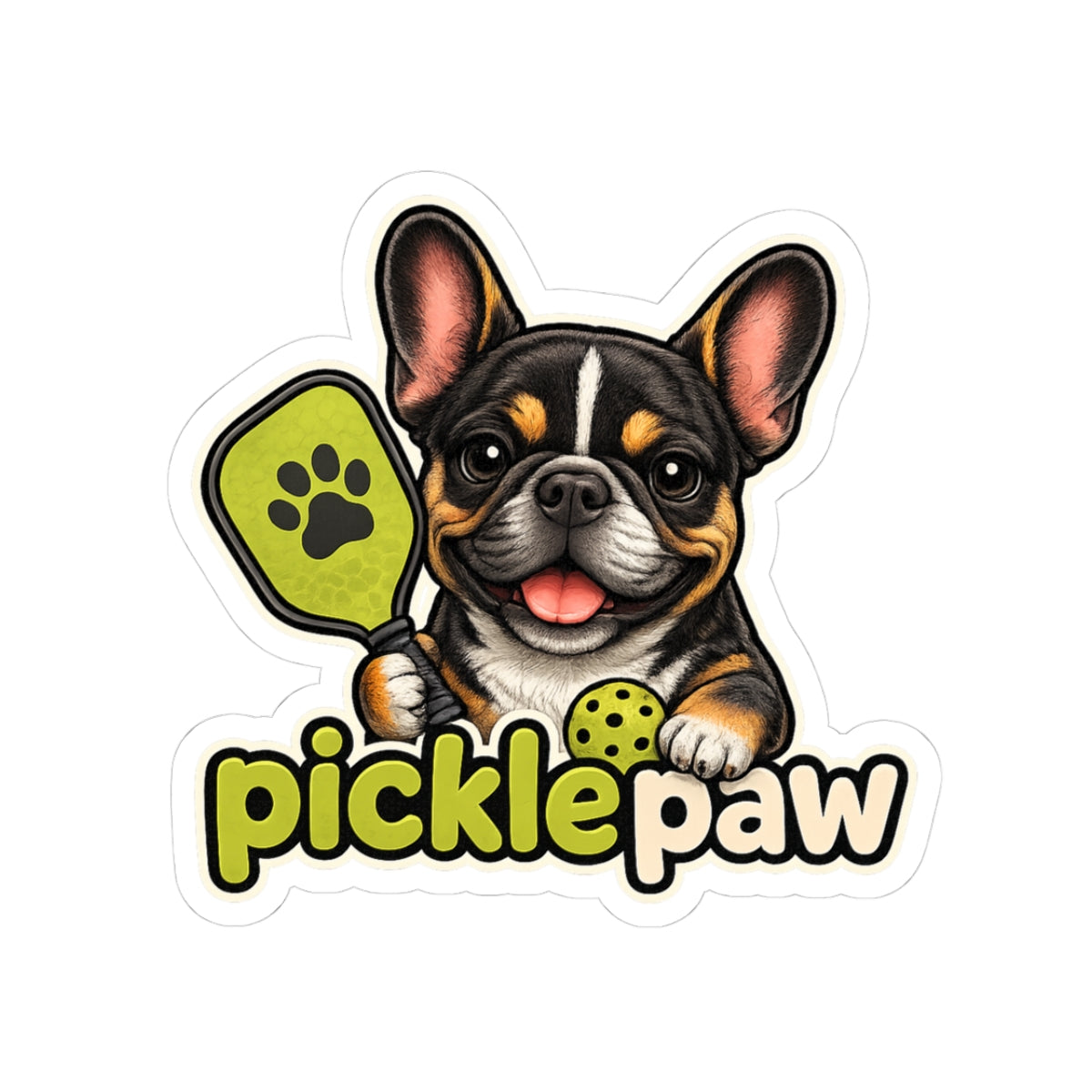 Picklepaw Tri Color French Bulldog Pickleball Sticker Cute Frenchie Decal  French Bulldog Sticker