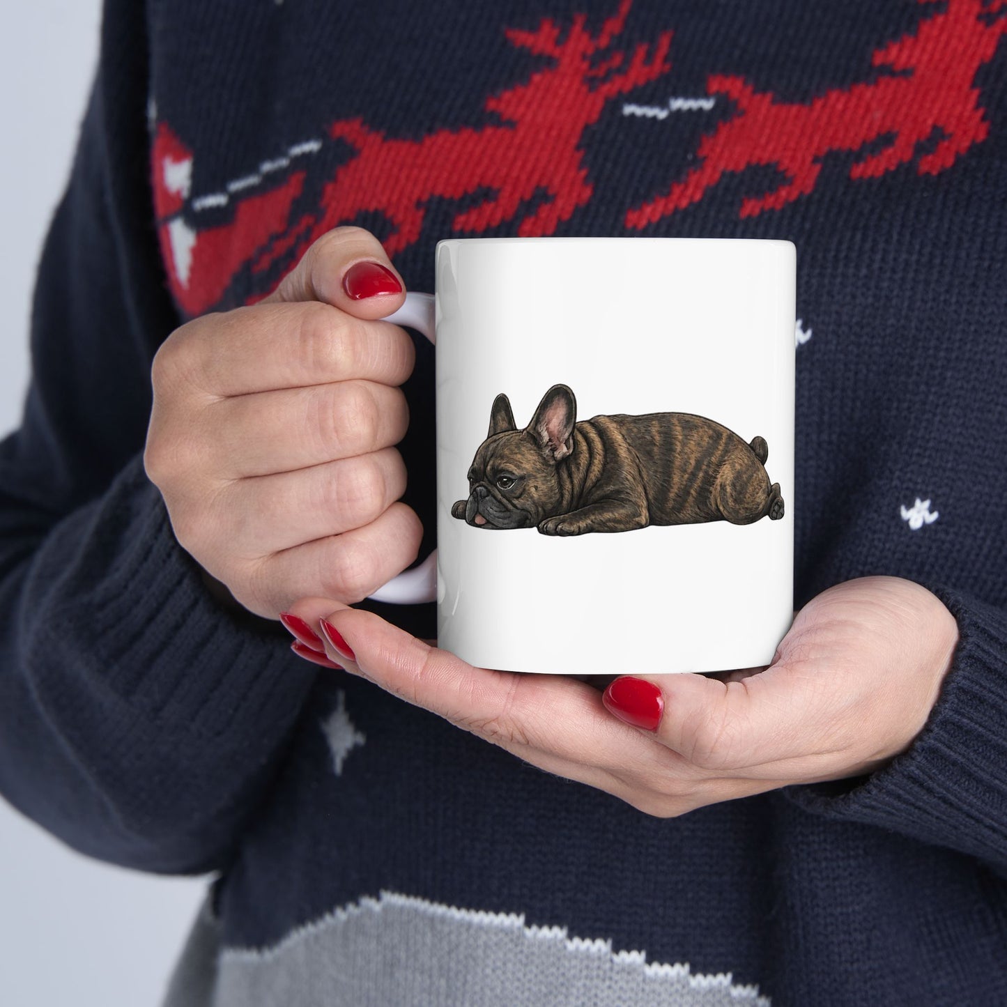 Cute Sleeping Brindle French Bulldog Mug Lazy Frenchie Coffee Cup  French Bulldog Mug (11oz, 15oz)