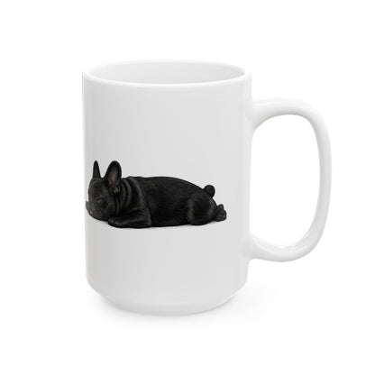 Cute Sleeping Black French Bulldog Mug Lazy Frenchie Coffee Cup  French Bulldog Mug (11oz, 15oz)