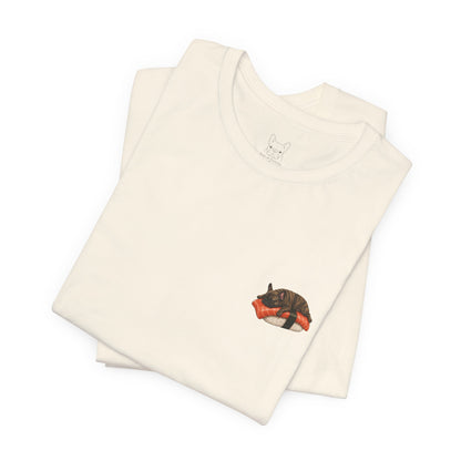 Brindle Frenchie Salmon Sushi Pocket Shirt Cute French Bulldog Sushi Tee | Minimal Dog Lover Shirt