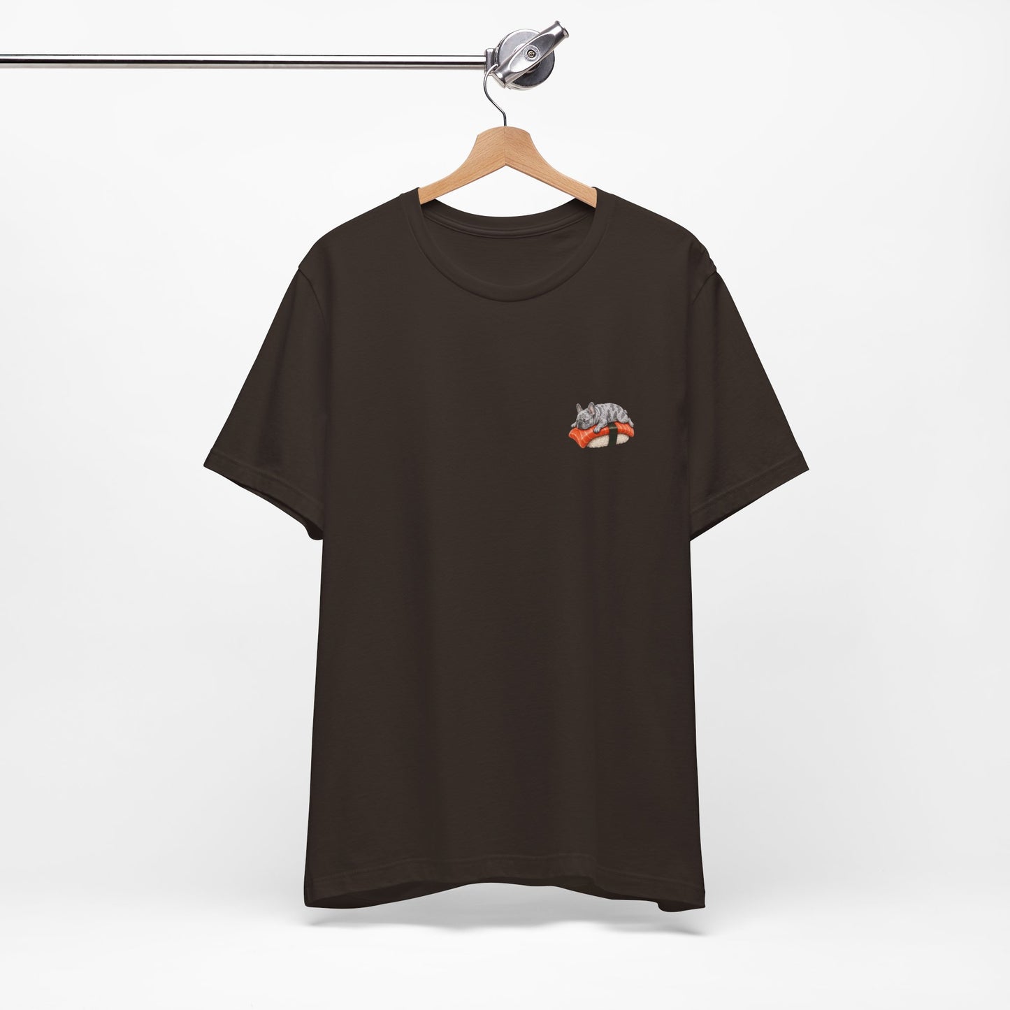 Blue Tri Frenchie Salmon Sushi Pocket Shirt Cute French Bulldog Sushi Tee  Minimal Dog Lover Shirt