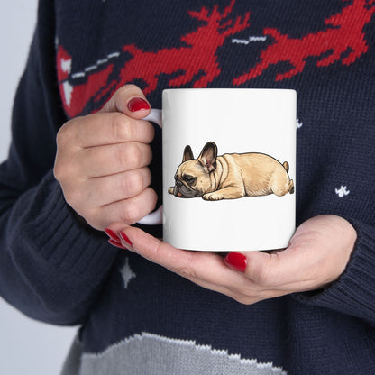 Cute Sleeping Fawn French Bulldog Mug Lazy Frenchie Coffee Cup  French Bulldog Mug (11oz, 15oz)