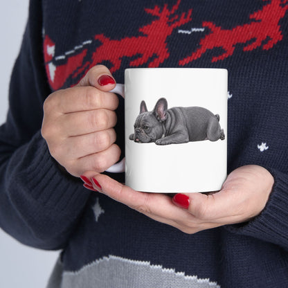 Cute Sleeping Blue French Bulldog Mug Lazy Frenchie Coffee Cup  French Bulldog Mug (11oz, 15oz)
