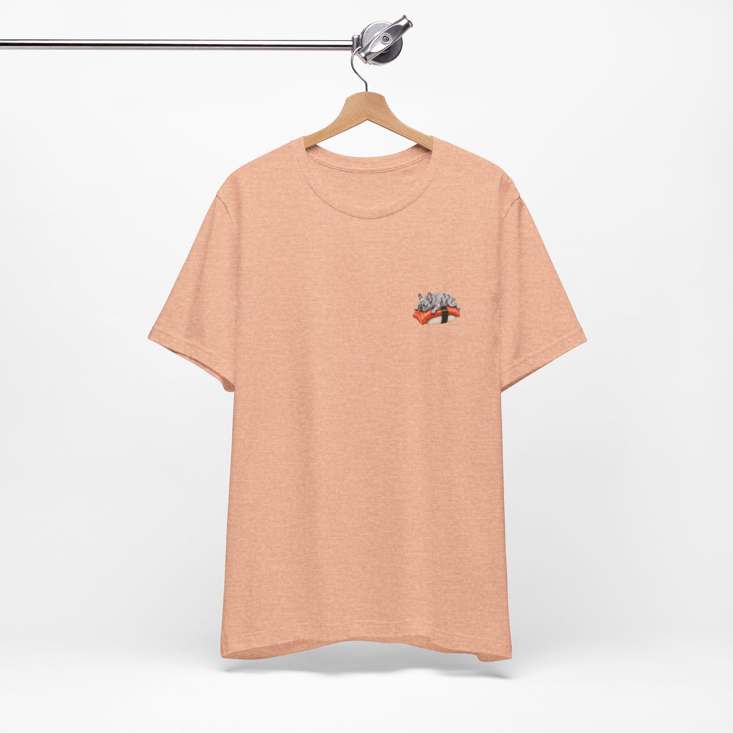 Blue Tri Frenchie Salmon Sushi Pocket Shirt Cute French Bulldog Sushi Tee  Minimal Dog Lover Shirt