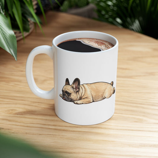Cute Sleeping Fawn French Bulldog Mug Lazy Frenchie Coffee Cup  French Bulldog Mug (11oz, 15oz)