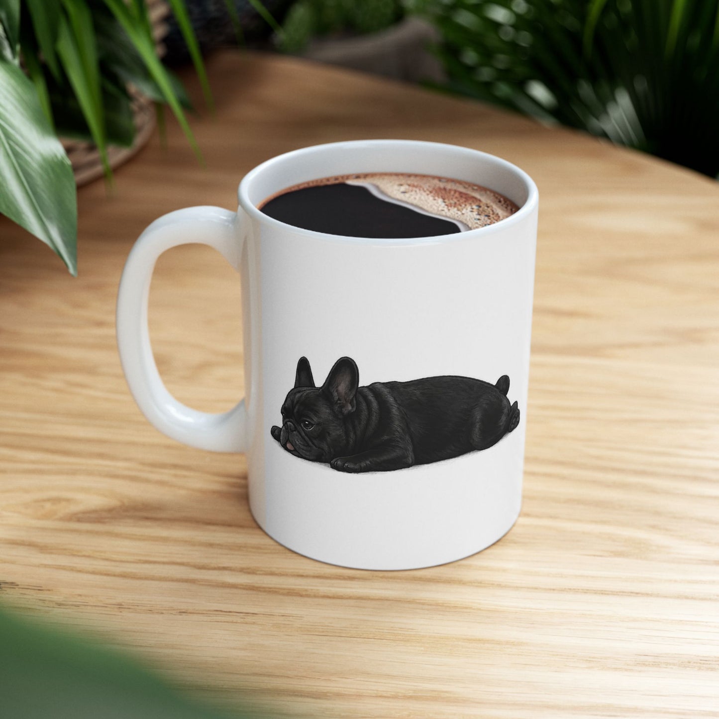 Cute Sleeping Black French Bulldog Mug Lazy Frenchie Coffee Cup  French Bulldog Mug (11oz, 15oz)