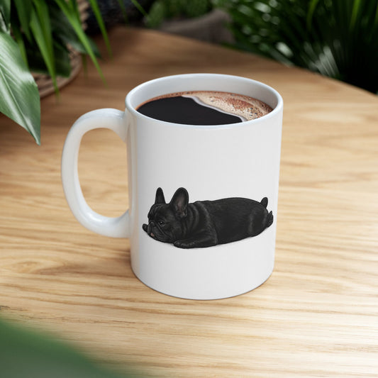 Cute Sleeping Black French Bulldog Mug Lazy Frenchie Coffee Cup  French Bulldog Mug (11oz, 15oz)
