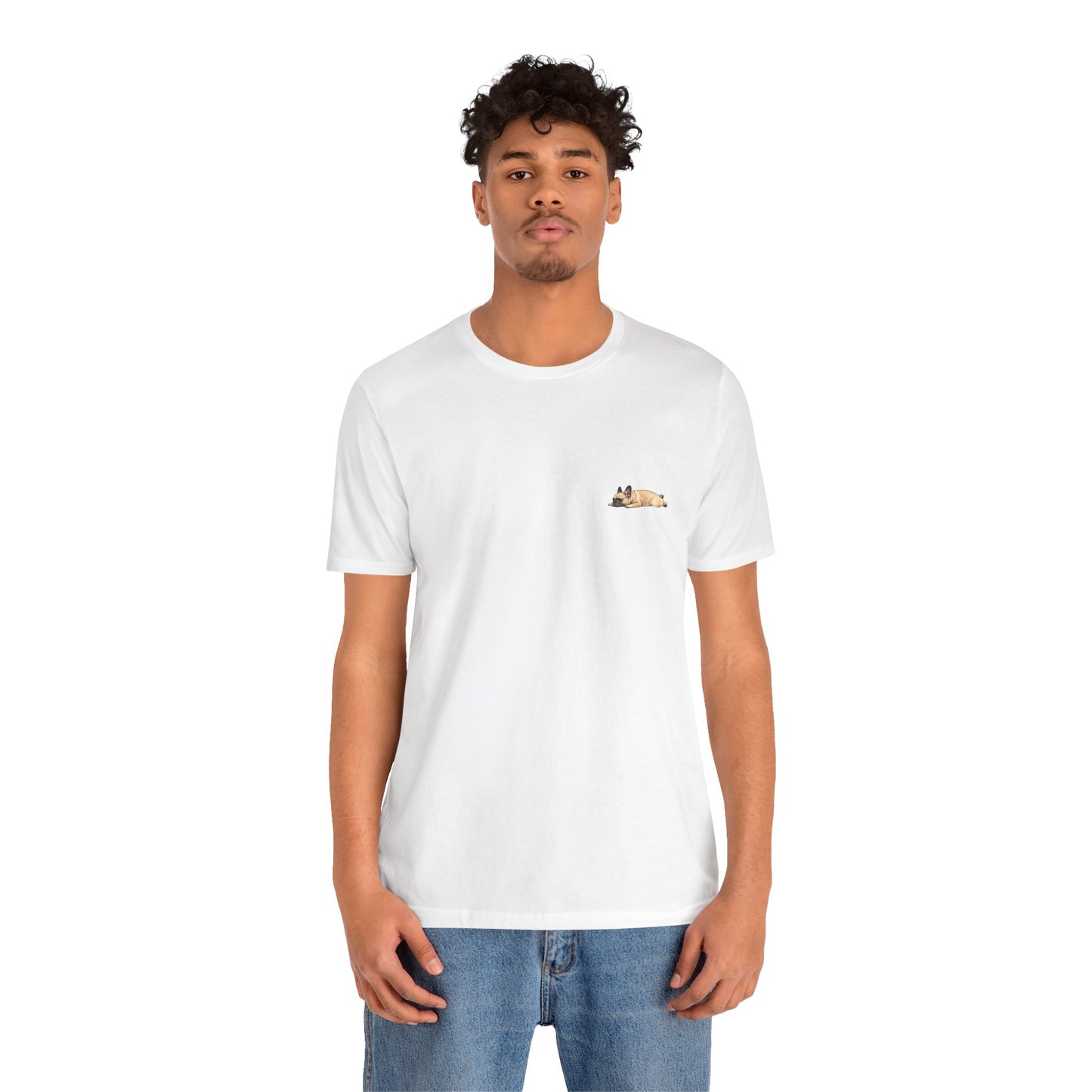 Minimal Fawn Sleeping French Bulldog Pocket Shirt Cute Frenchie Tee | French Bulldog Shirt