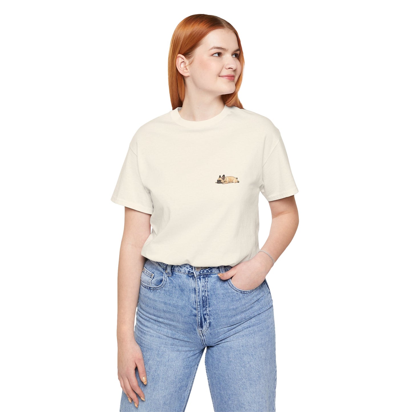 Minimal Fawn Sleeping French Bulldog Pocket Shirt Cute Frenchie Tee | French Bulldog Shirt