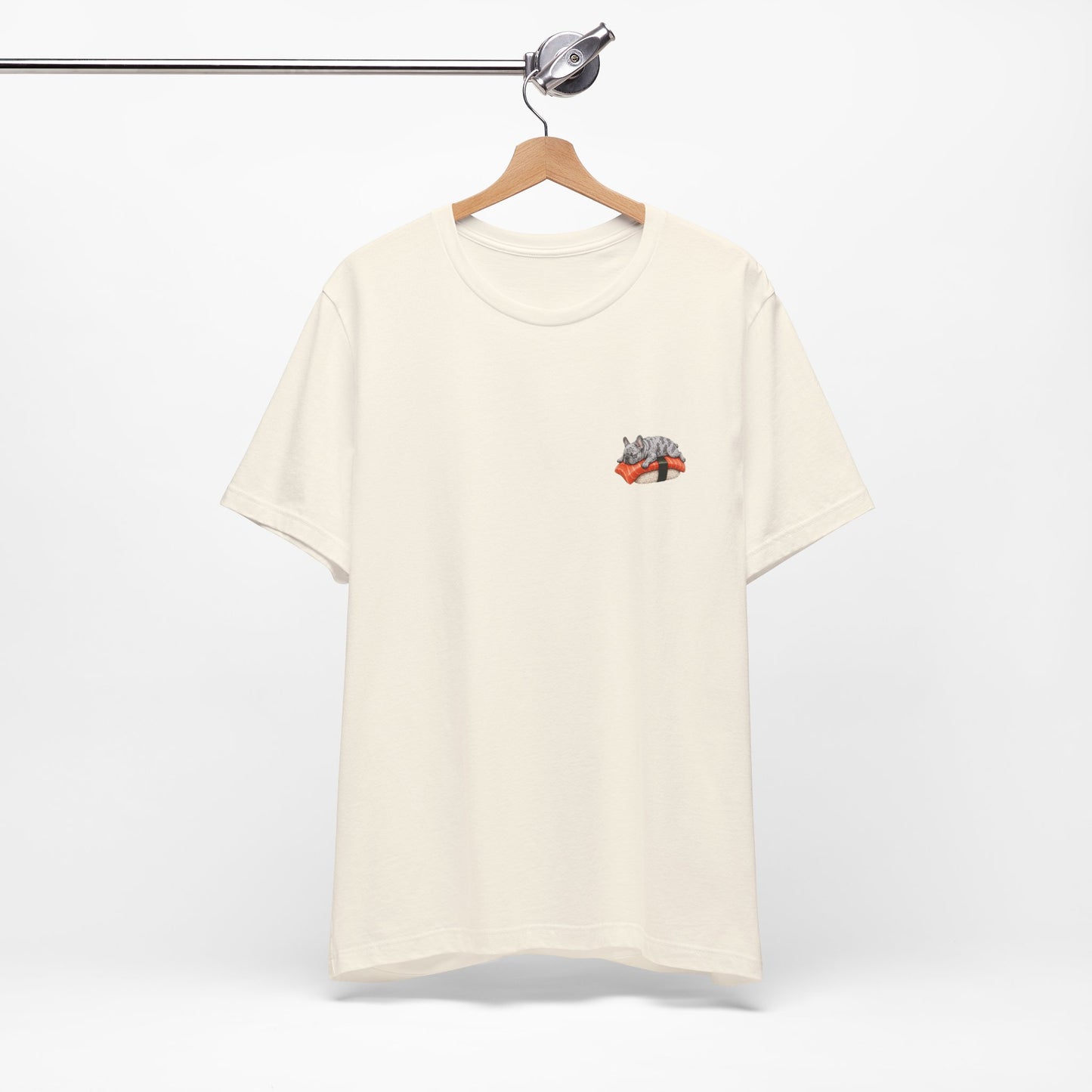 Blue Tri Frenchie Salmon Sushi Pocket Shirt Cute French Bulldog Sushi Tee  Minimal Dog Lover Shirt