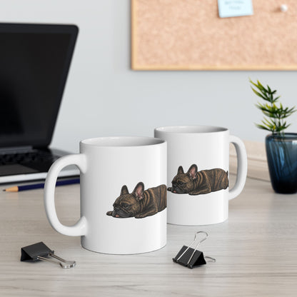 Cute Sleeping Brindle French Bulldog Mug Lazy Frenchie Coffee Cup  French Bulldog Mug (11oz, 15oz)