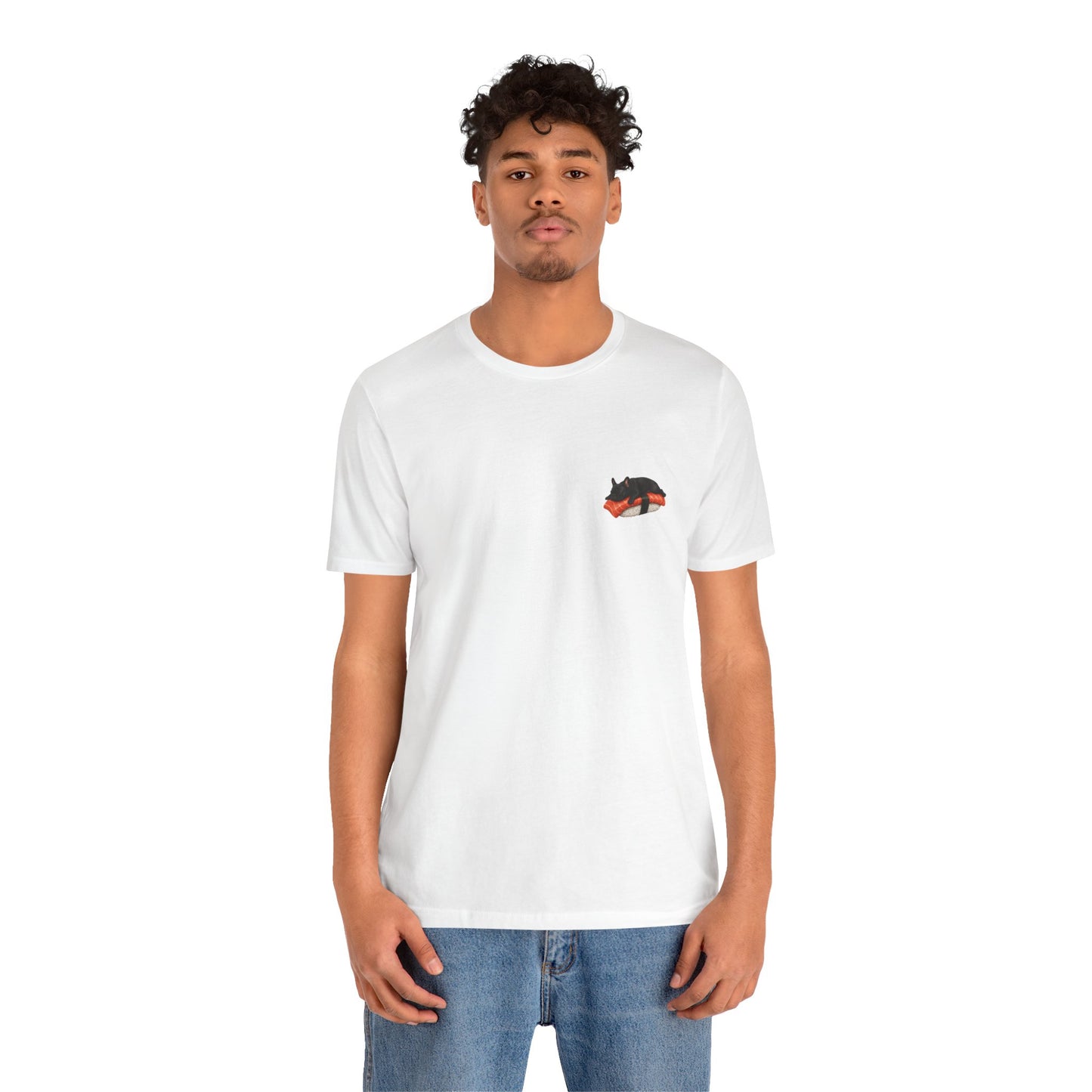 Black Frenchie Salmon Sushi Pocket Shirt Cute French Bulldog Sushi Tee | Minimal Dog Lover Shirt