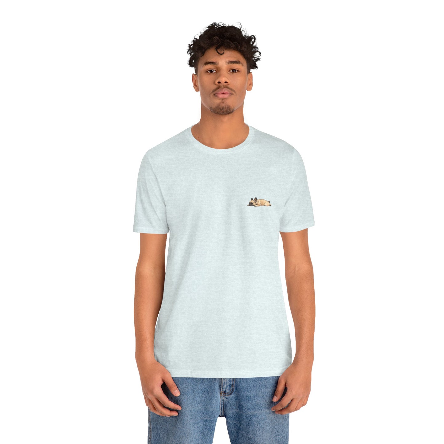 Minimal Fawn Sleeping French Bulldog Pocket Shirt Cute Frenchie Tee | French Bulldog Shirt
