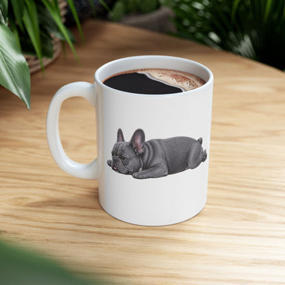 Cute Sleeping Blue French Bulldog Mug Lazy Frenchie Coffee Cup  French Bulldog Mug (11oz, 15oz)
