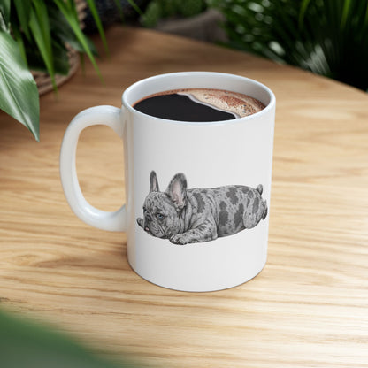 Cute Sleeping Tri Colour French Bulldog Mug Lazy Frenchie Coffee Cup  French Bulldog Mug (11oz, 15oz)