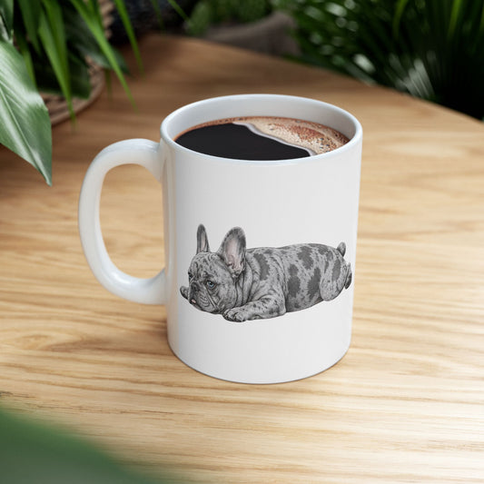 Cute Sleeping Tri Colour French Bulldog Mug Lazy Frenchie Coffee Cup  French Bulldog Mug (11oz, 15oz)